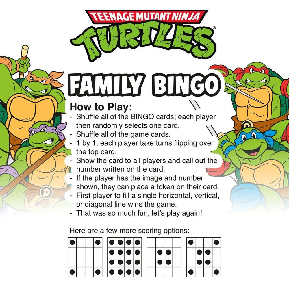 Aquarius Family Bingo Cards Kids/Children Tabletop Party Game Set TMNT 8y+ - Image 3