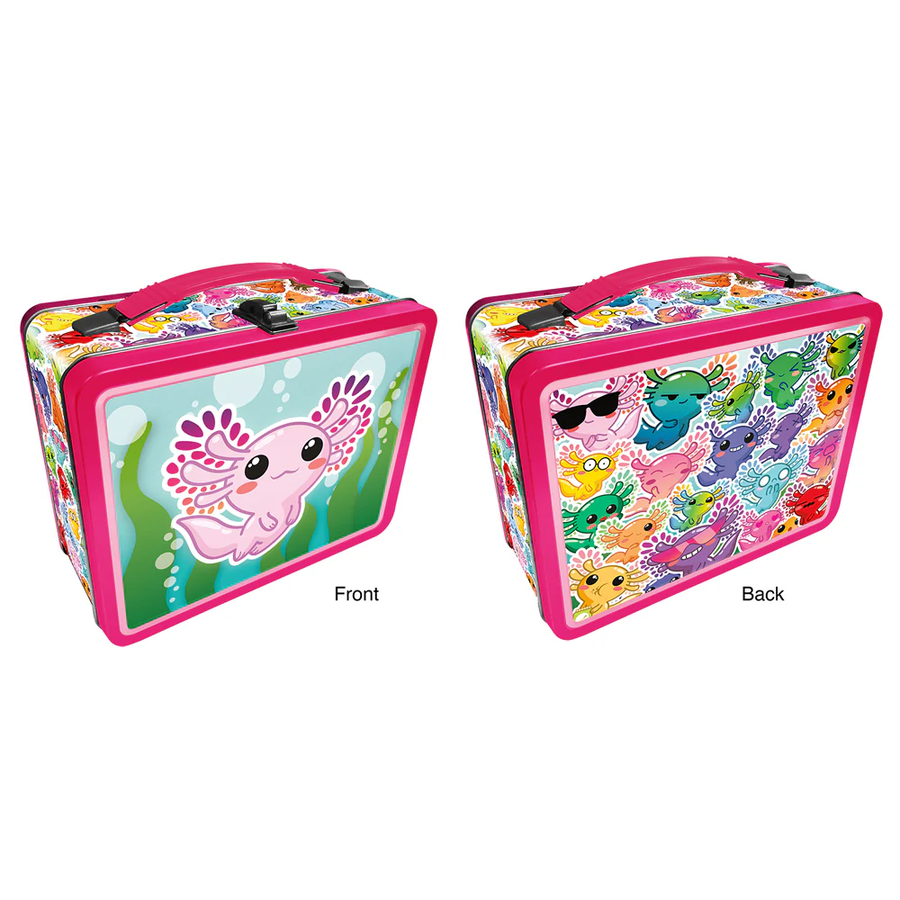 Aquarius Tin Carry All Axolotl Fun Box Food Storage Lunchbox with Handle Sqr - Image 2