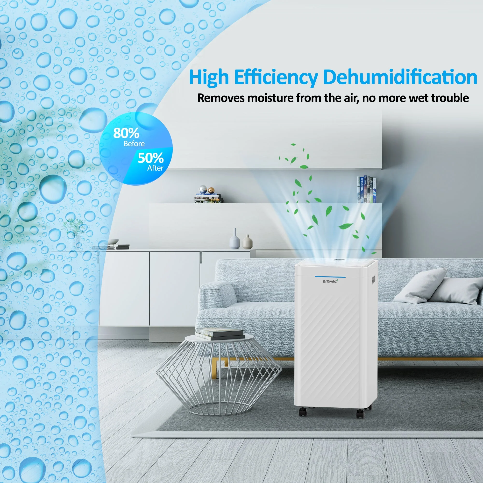 AROVEC Smart 2-in-1 Dehumidifier & Air Purifier, 2.5L Tank, 16L/Day, 50m² - Image 4