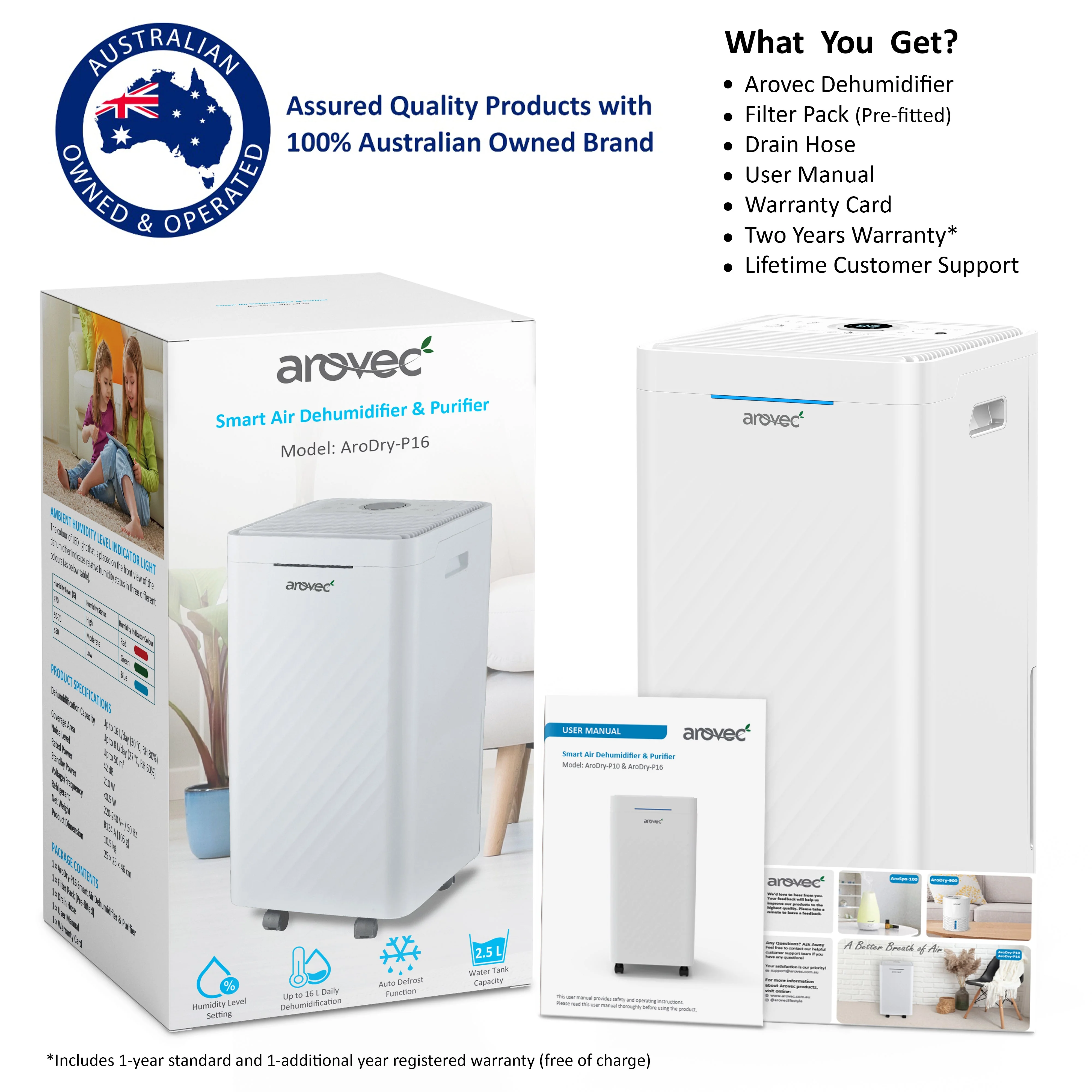 AROVEC Smart 2-in-1 Dehumidifier & Air Purifier, 2.5L Tank, 16L/Day, 50m² - Image 7