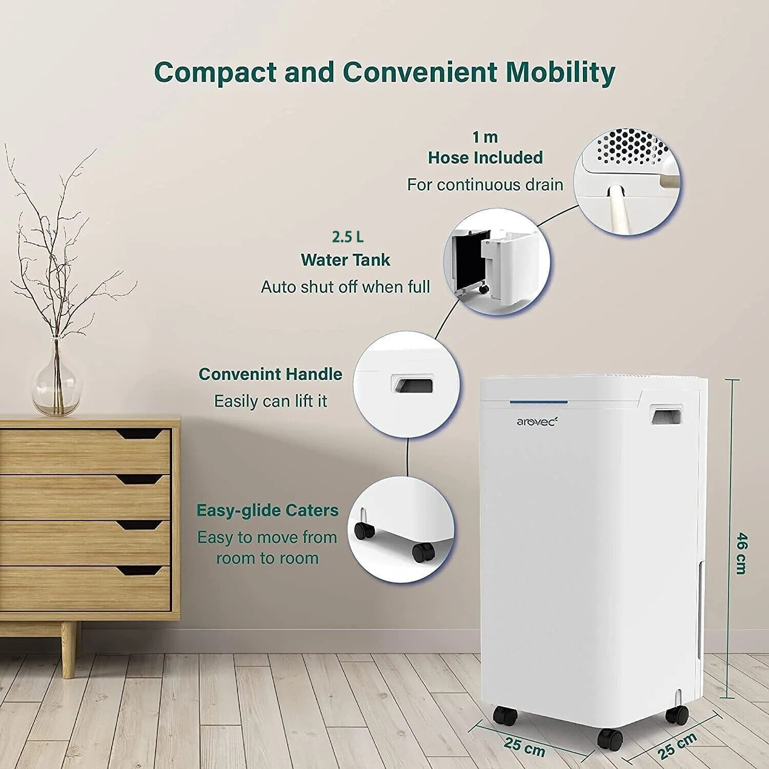 AROVEC Smart 2-in-1 Dehumidifier & Air Purifier, 2.5L Tank, 16L/Day, 50m² - Image 9