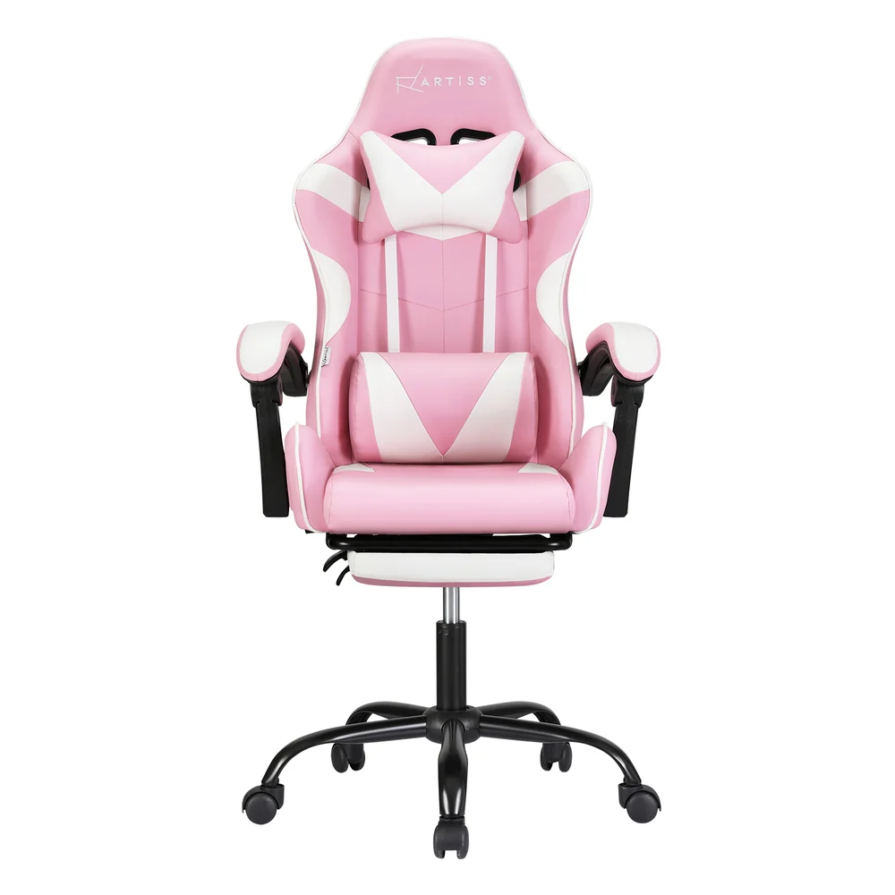 Artiss 2 Point Massage Gaming Office Chair Footrest (Pink) - Image 3