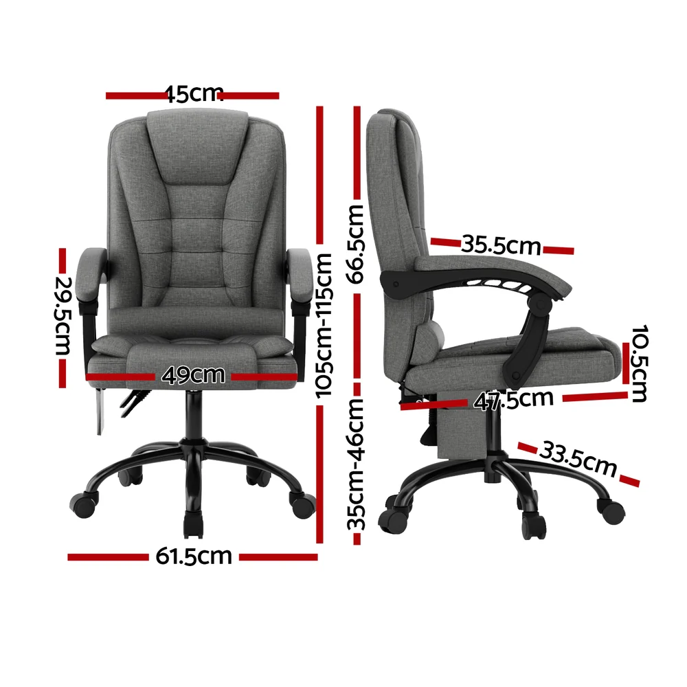 Artiss 2 Point Massage Office Chair Fabric (Grey) - Image 2