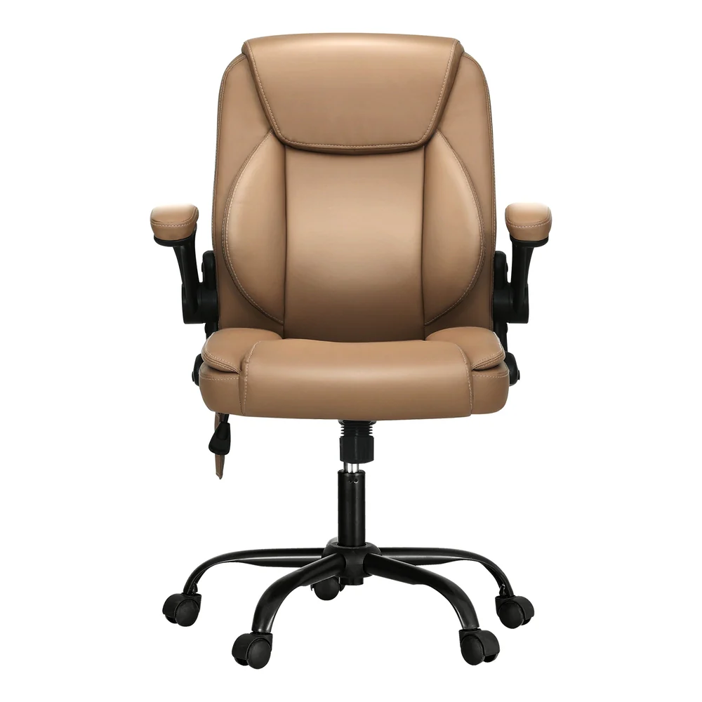Artiss 2 Point Massage Office Chair Leather Mid Back (Brown) - Image 3