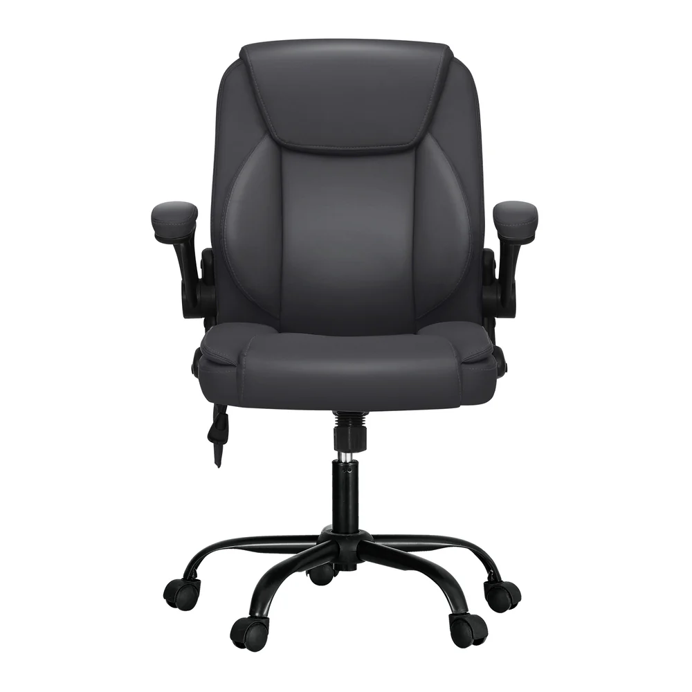 Artiss 2 Point Massage Office Chair Leather Mid Back (Grey) - Image 3
