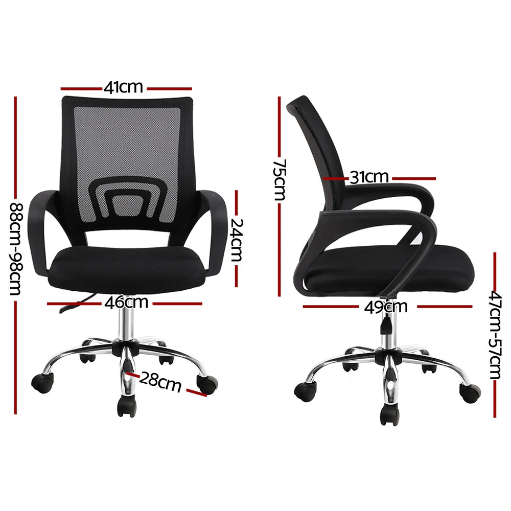 Artiss 2x Mesh Office Chair Mid Back (Black) - Image 2