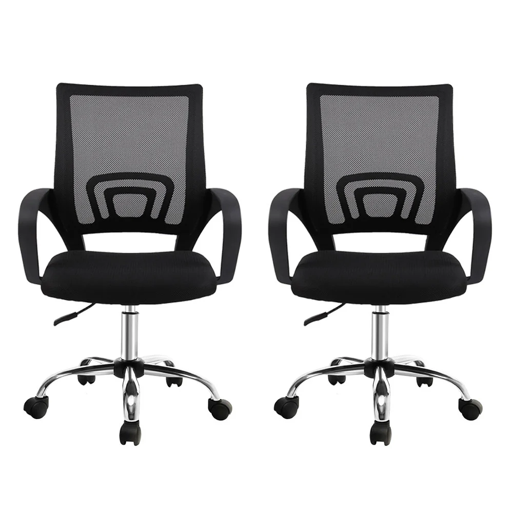 Artiss 2x Mesh Office Chair Mid Back (Black) - Image 3