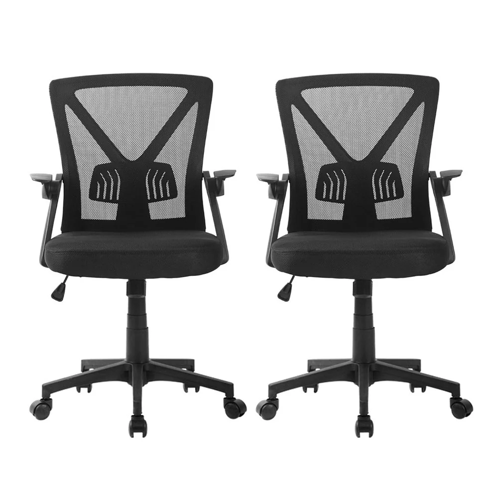 Artiss 2x Mesh Office Chair Mid Back (Black) - Image 3