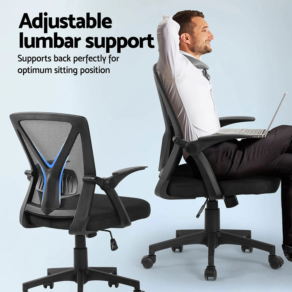 Artiss 2x Mesh Office Chair Mid Back (Black) - Image 5