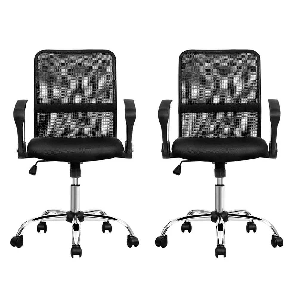 Artiss 2x Mesh Office Chair Mid Back (Black) - Image 3