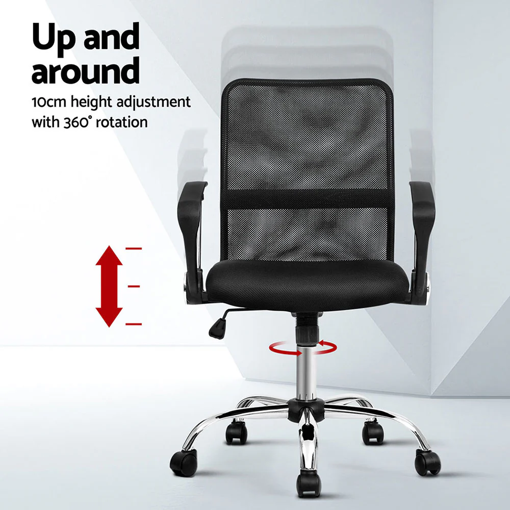 Artiss 2x Mesh Office Chair Mid Back (Black) - Image 4