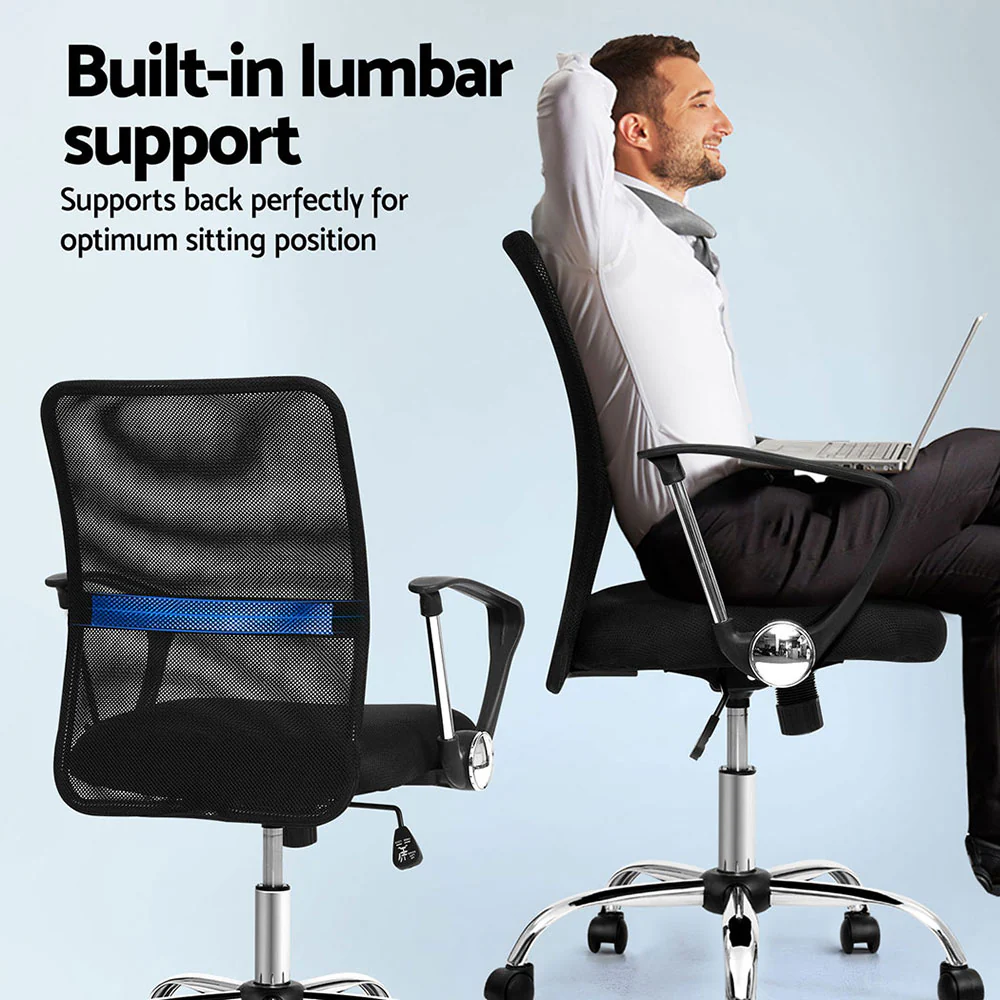 Artiss 2x Mesh Office Chair Mid Back (Black) - Image 5