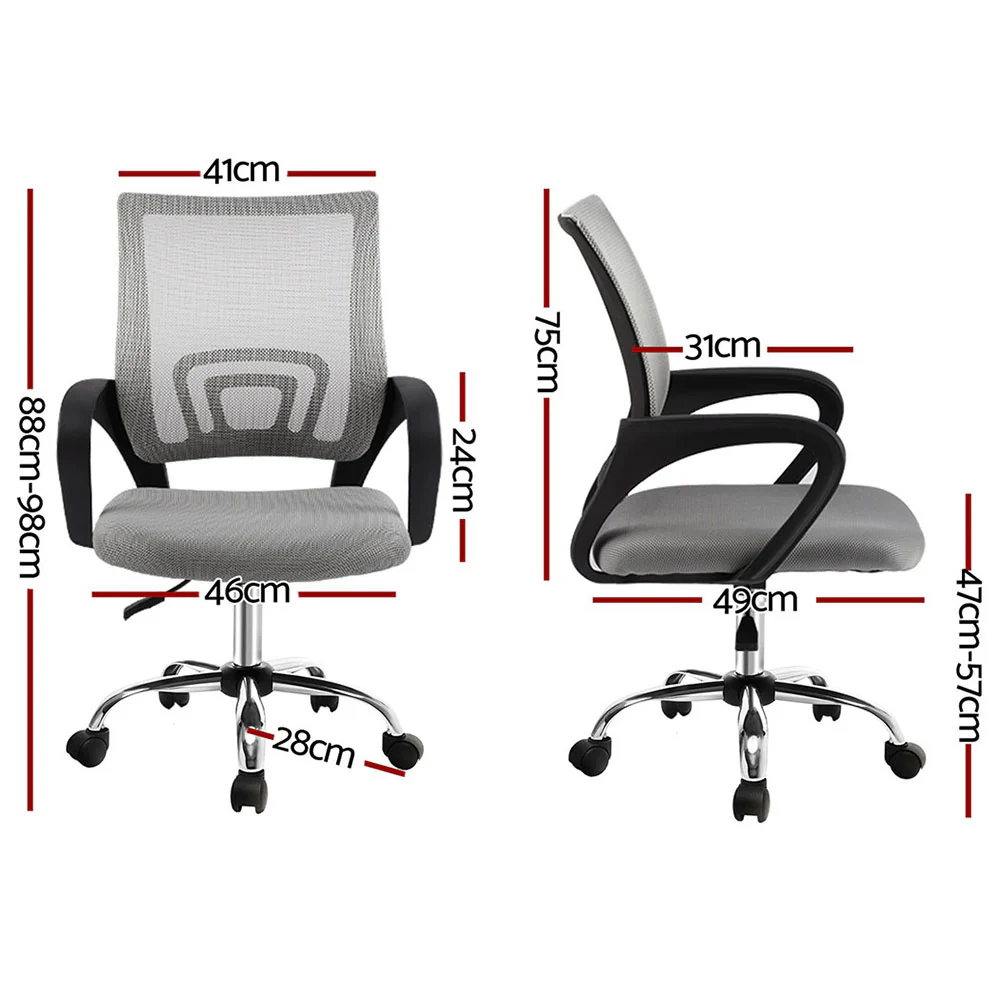 Artiss 2x Mesh Office Chair Mid Back (Grey) - Image 2