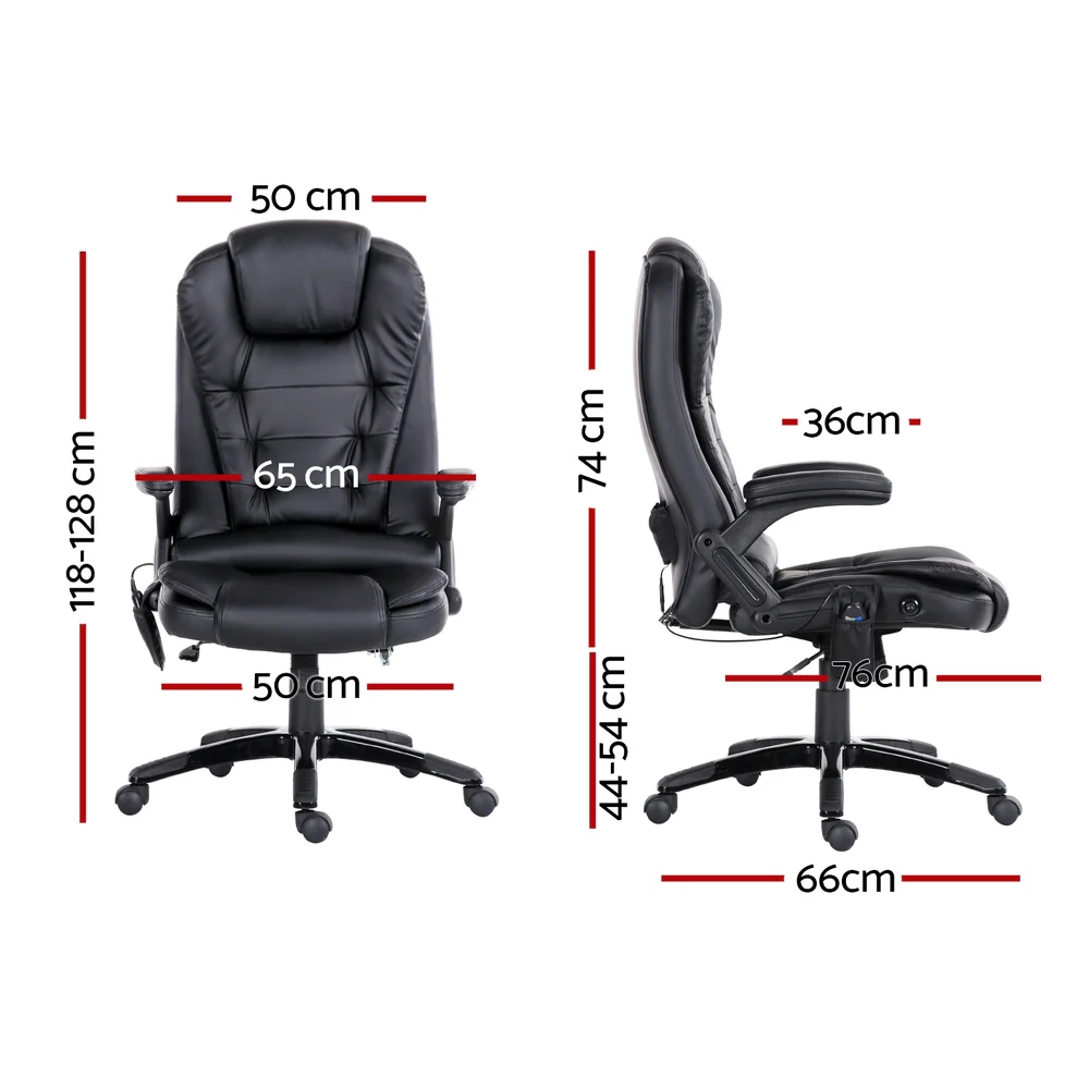 Artiss 8 Point Massage Office Chair Heated Seat Recliner PU (Black) - Image 2