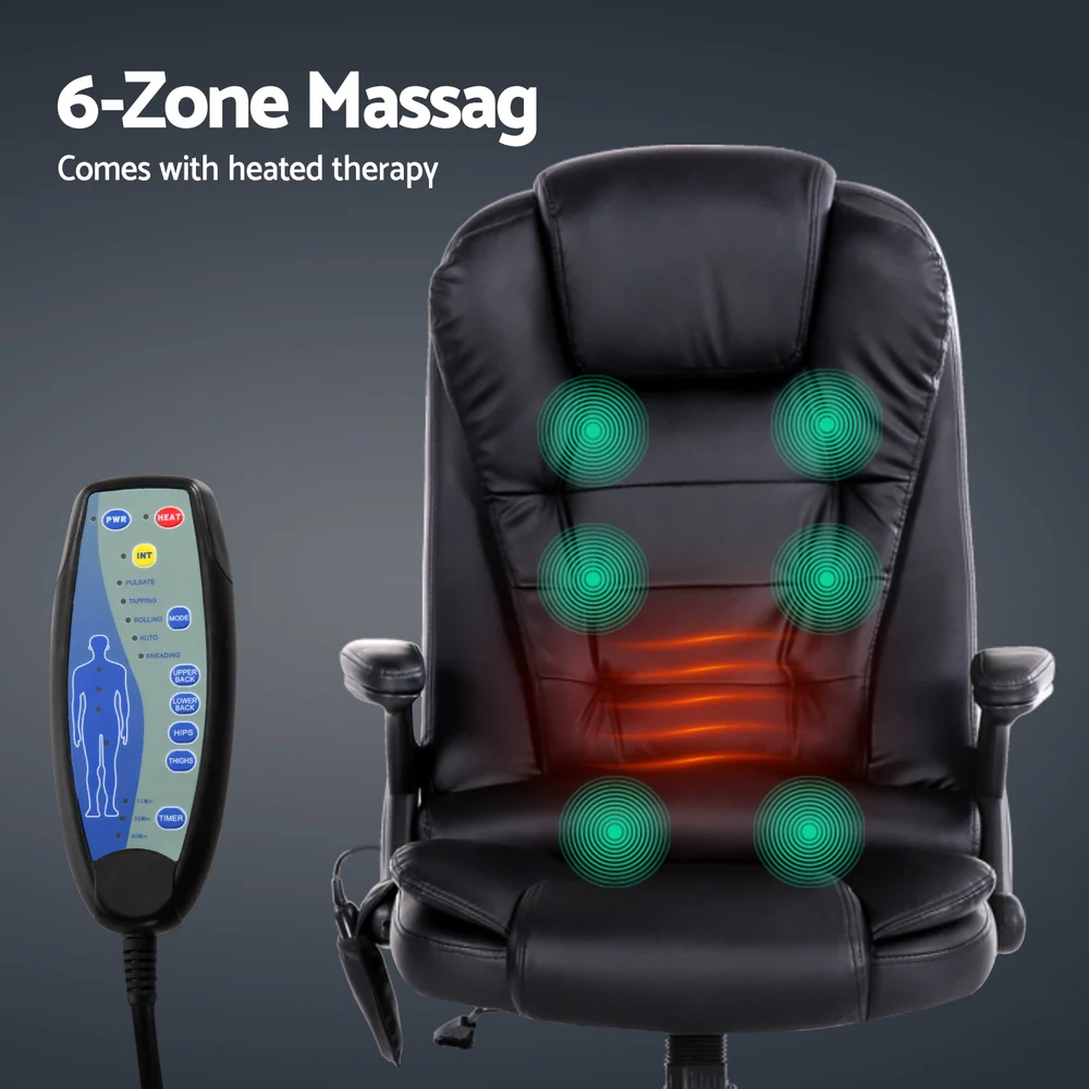 Artiss 8 Point Massage Office Chair Heated Seat Recliner PU (Black) - Image 4