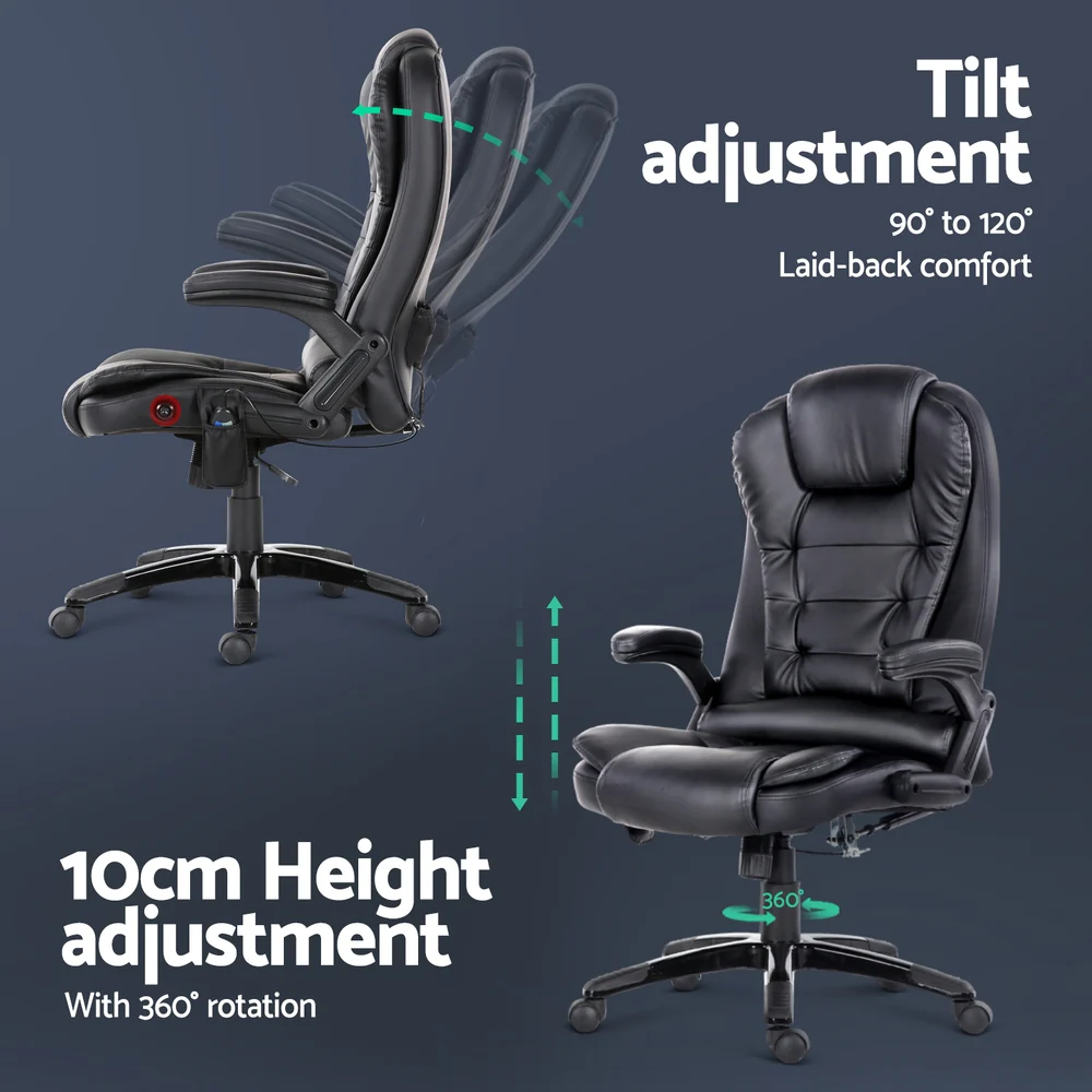 Artiss 8 Point Massage Office Chair Heated Seat Recliner PU (Black) - Image 5