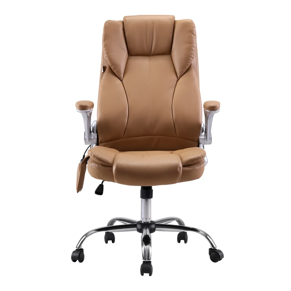 Artiss 8 Point Massage Office Chair PU Leather (Brown) - Image 3