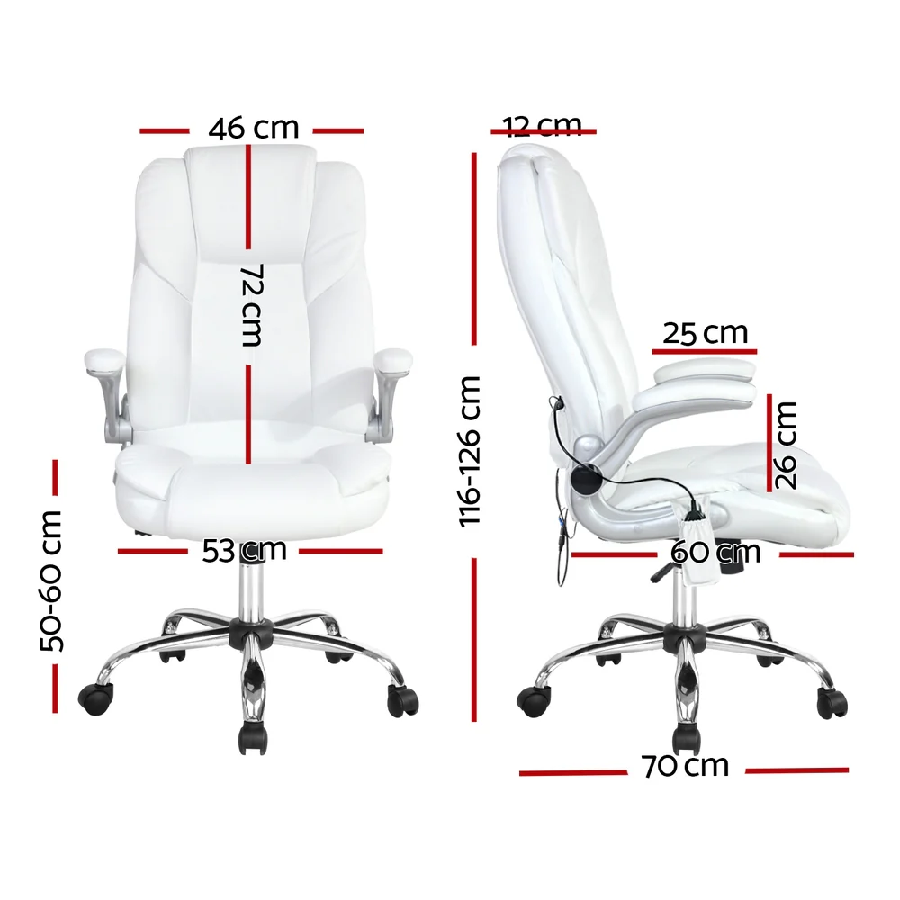 Artiss 8 Point Massage Office Chair PU Leather (White) - Image 2