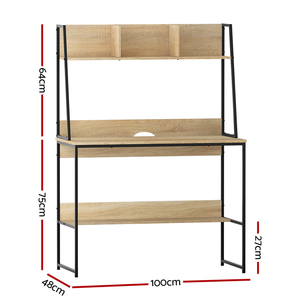 Artiss Computer Desk Bookshelf Storage 100CM Oak - Image 2