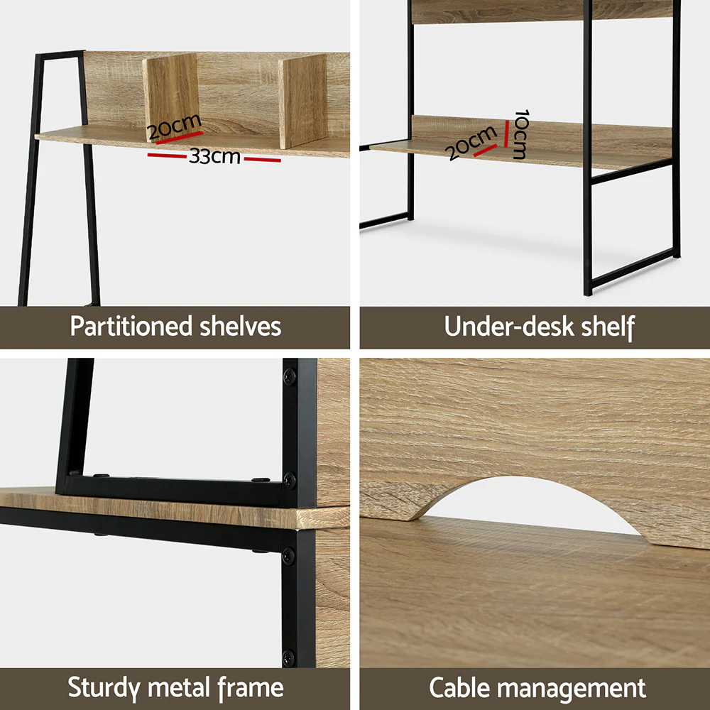 Artiss Computer Desk Bookshelf Storage 100CM Oak - Image 6