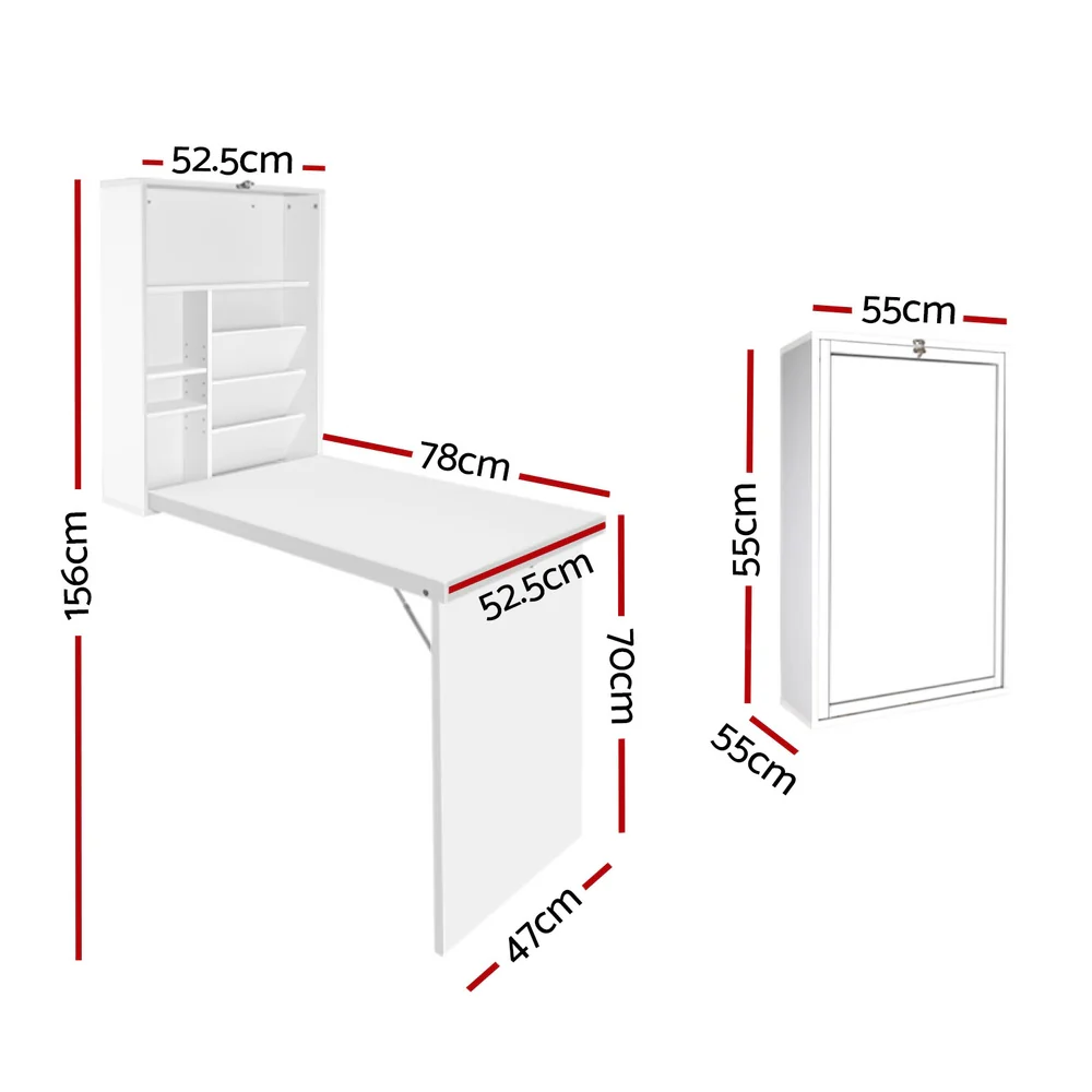 Artiss Computer Desk Bookshelf Wall Mount White - Image 2