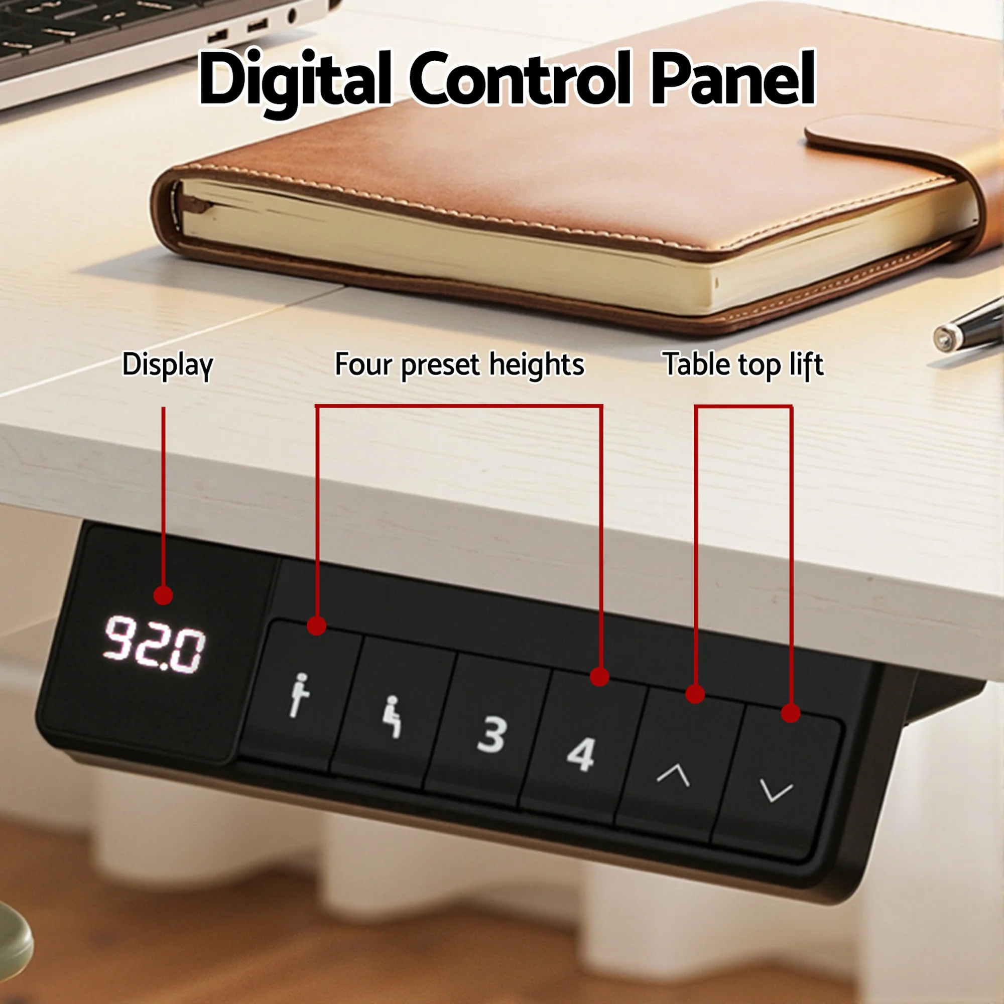 Artiss Electric Standing Desk 140cm Adjustable Height Motorised Home Office Desk Drawer - Image 6