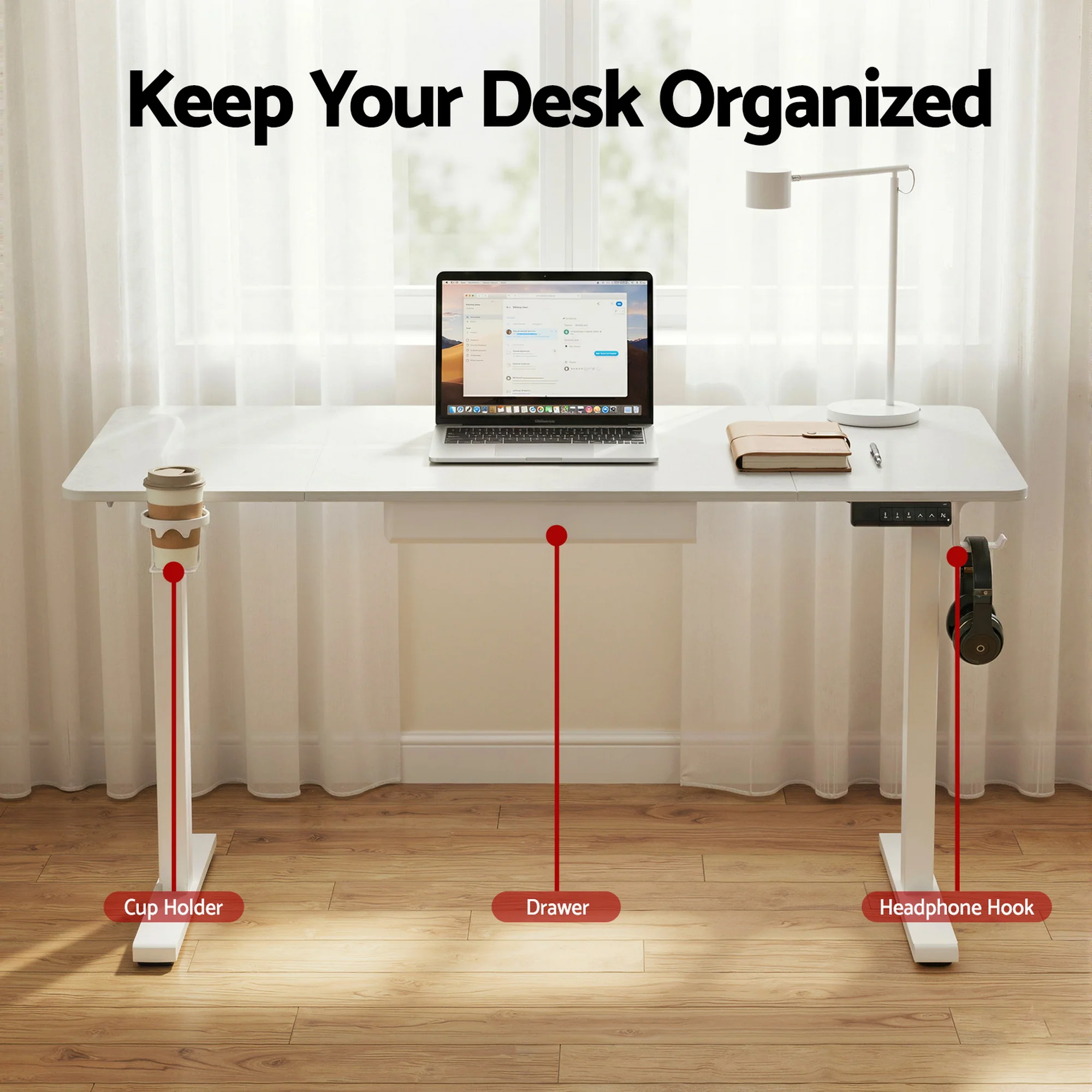 Artiss Electric Standing Desk 140cm Adjustable Height Motorised Home Office Desk Drawer - Image 8