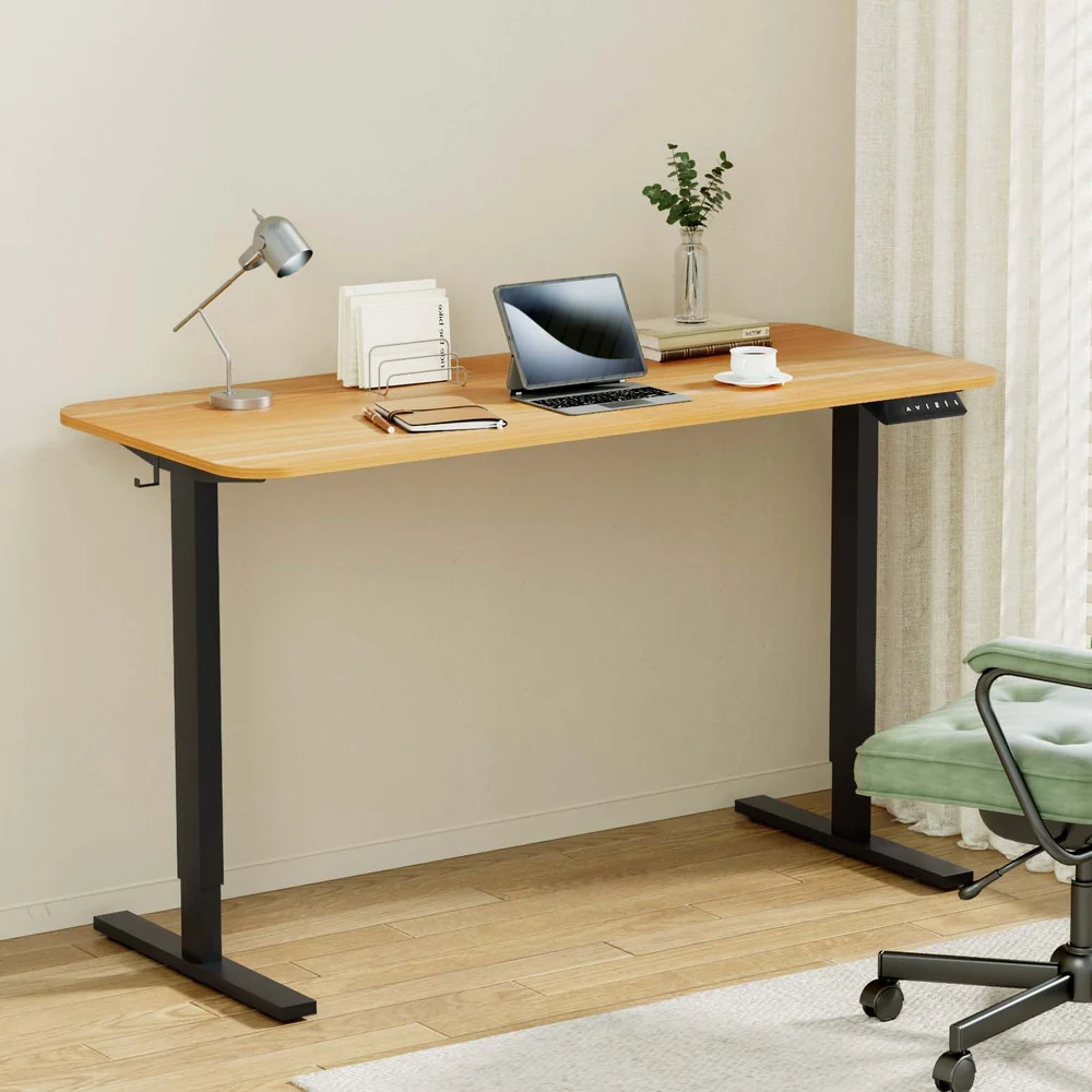 Artiss Electric Standing Desk 140cm Adjustable Height Motorised Home Office Desk Oak Black - Image 2