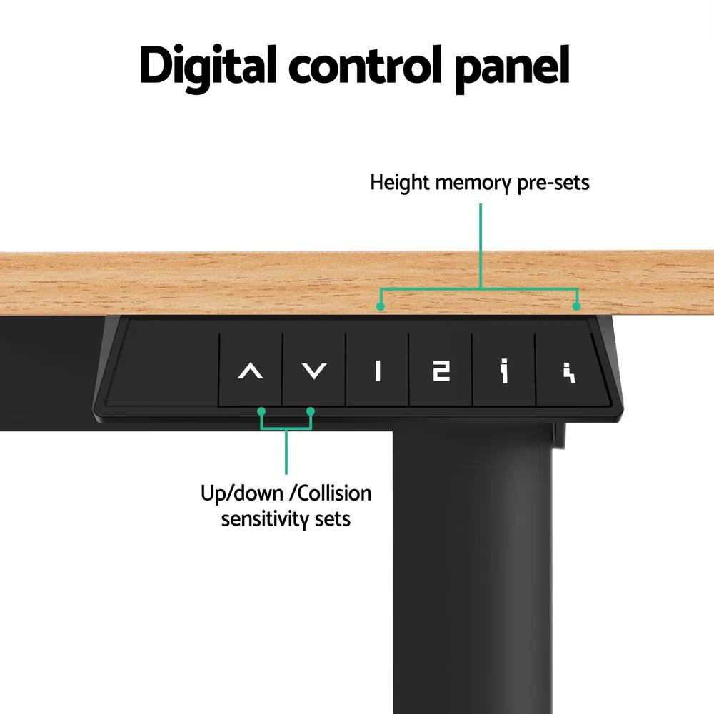 Artiss Electric Standing Desk 140cm Adjustable Height Motorised Home Office Desk Oak Black - Image 7