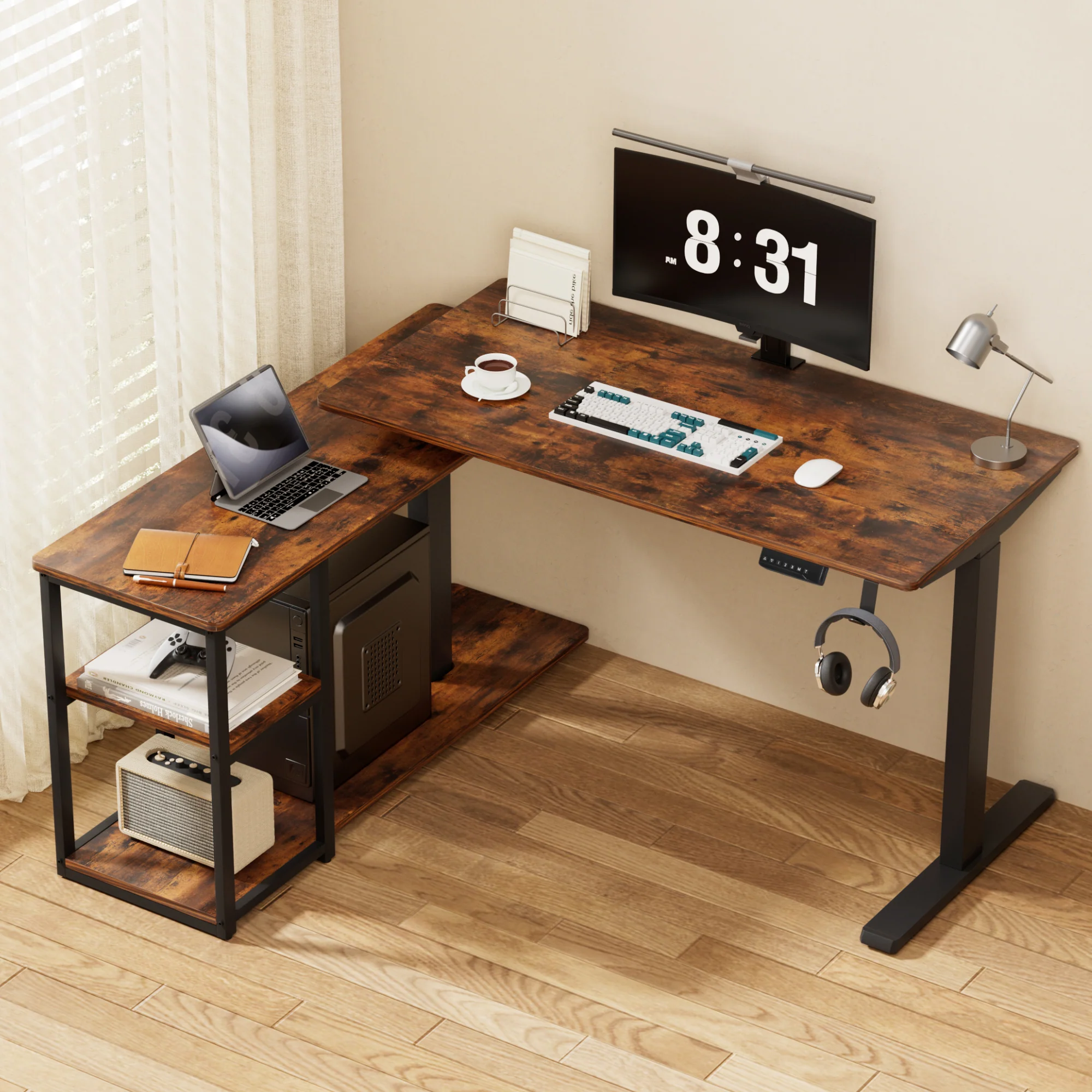 Artiss Electric Standing Desk Adjustable Motorised 120CM L Shaped Rustic Brown - Image 2