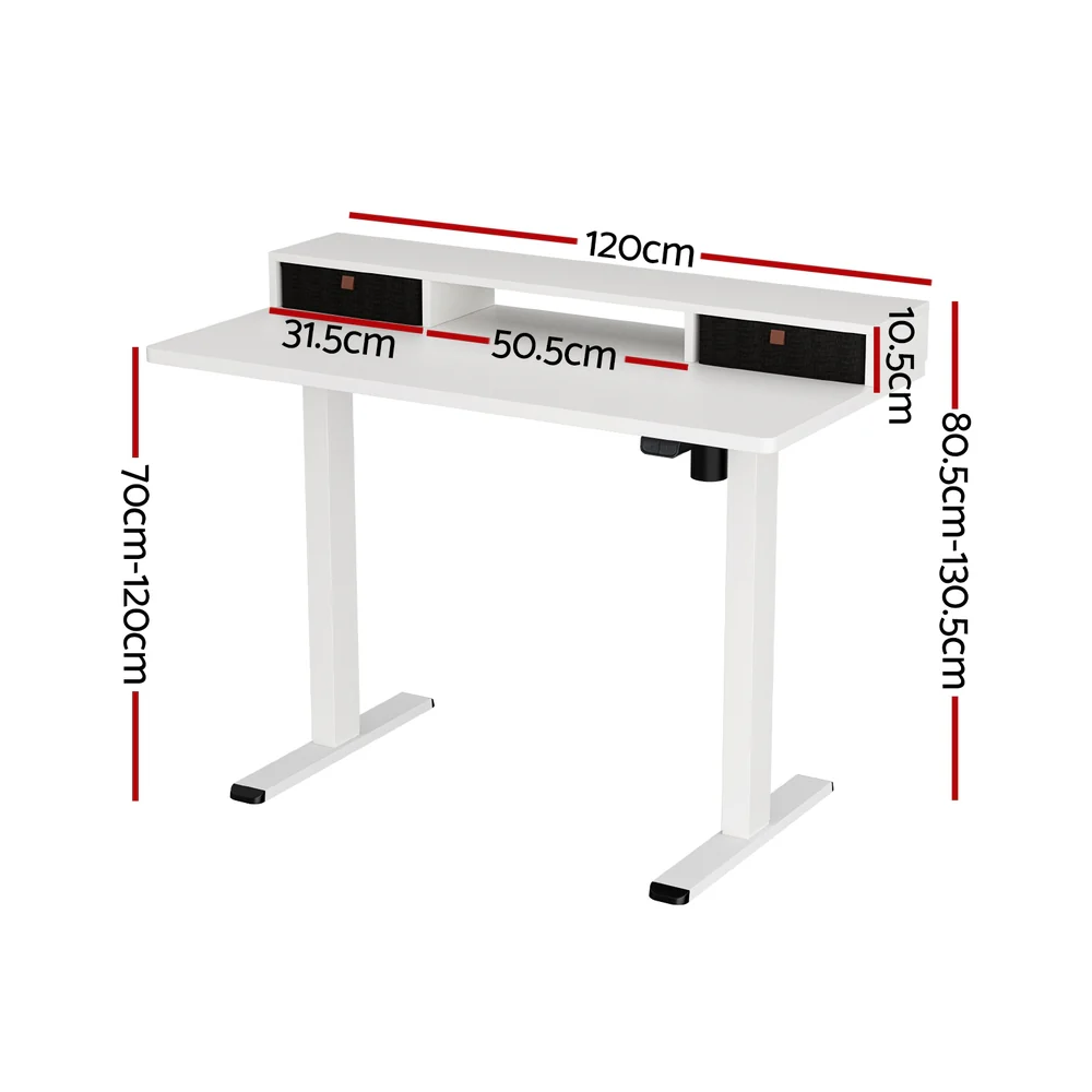 Artiss Electric Standing Desk with Storage Shelf Drawer Office Table 120CM - Image 4