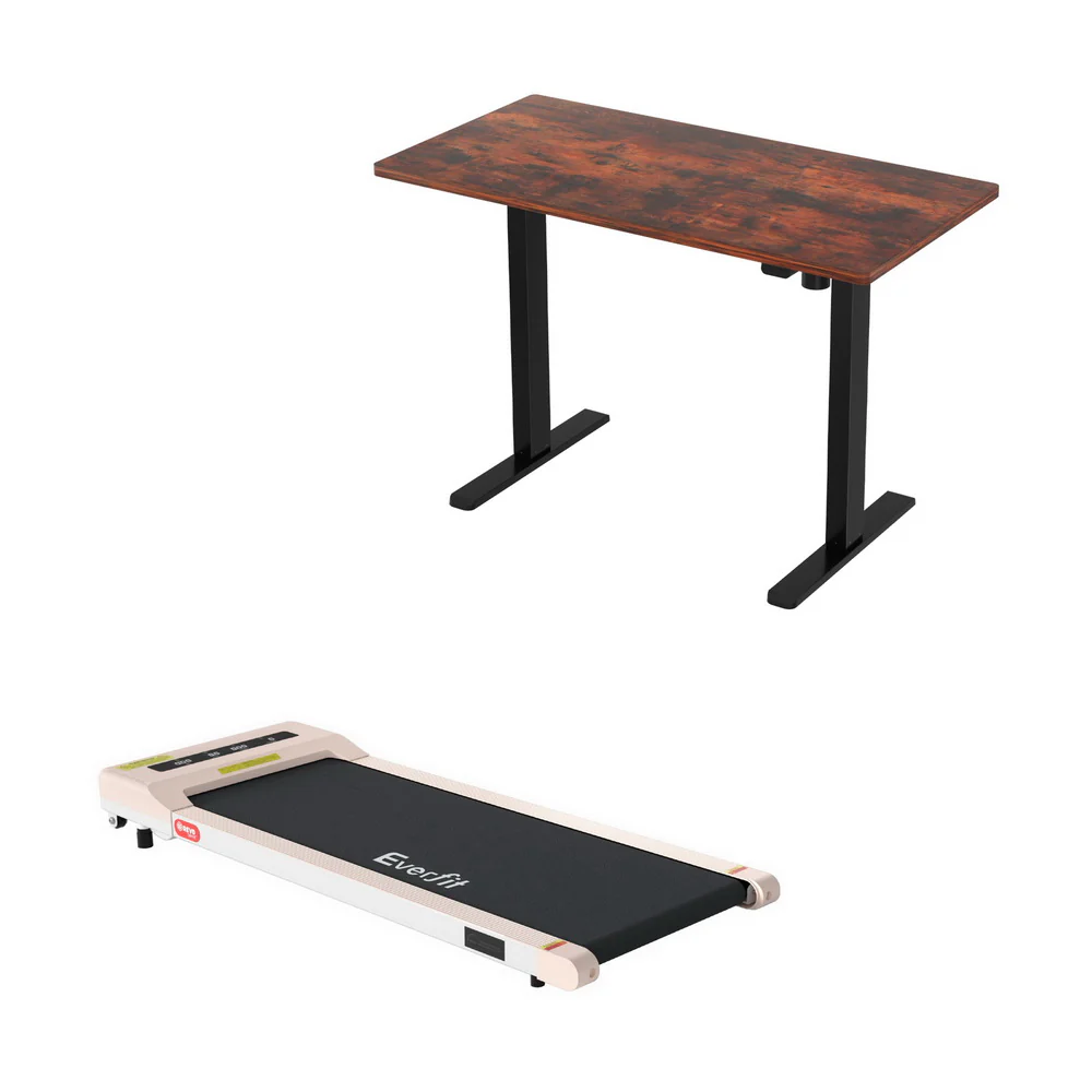 Artiss Electric Walking Pad Treadmill with Height Adjustable 140cm Standing Desk - Black/Brown - Image 3