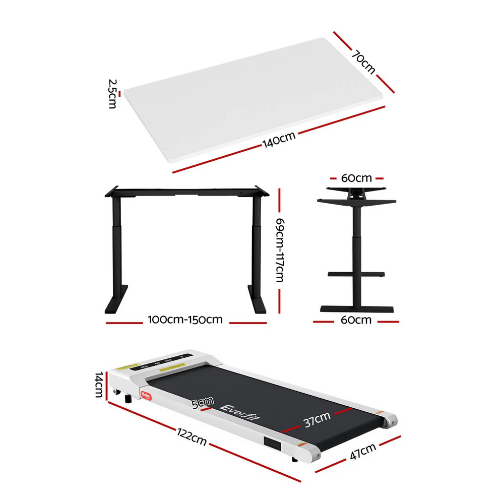 Artiss Electric Walking Pad Treadmill with Height Adjustable 140cm Standing Desk - Black/White - Image 4