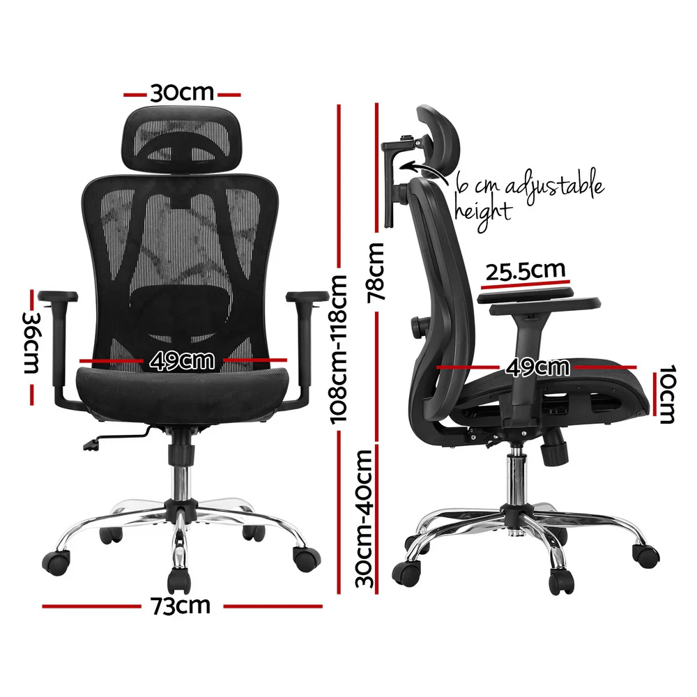 Artiss Ergonomic Office Chair Recline (Black) - Image 2