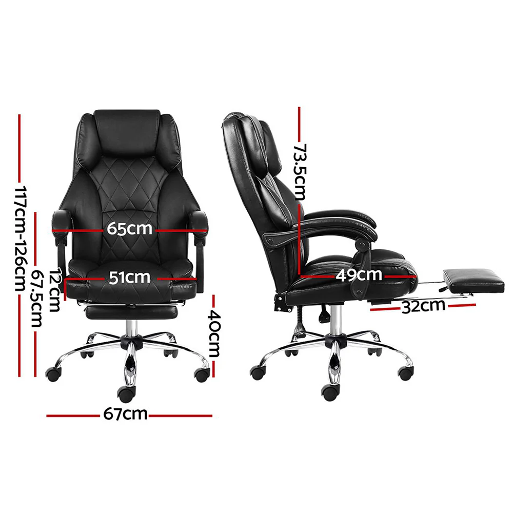 Artiss Executive Office Chair Leather Footrest (Black) - Image 2