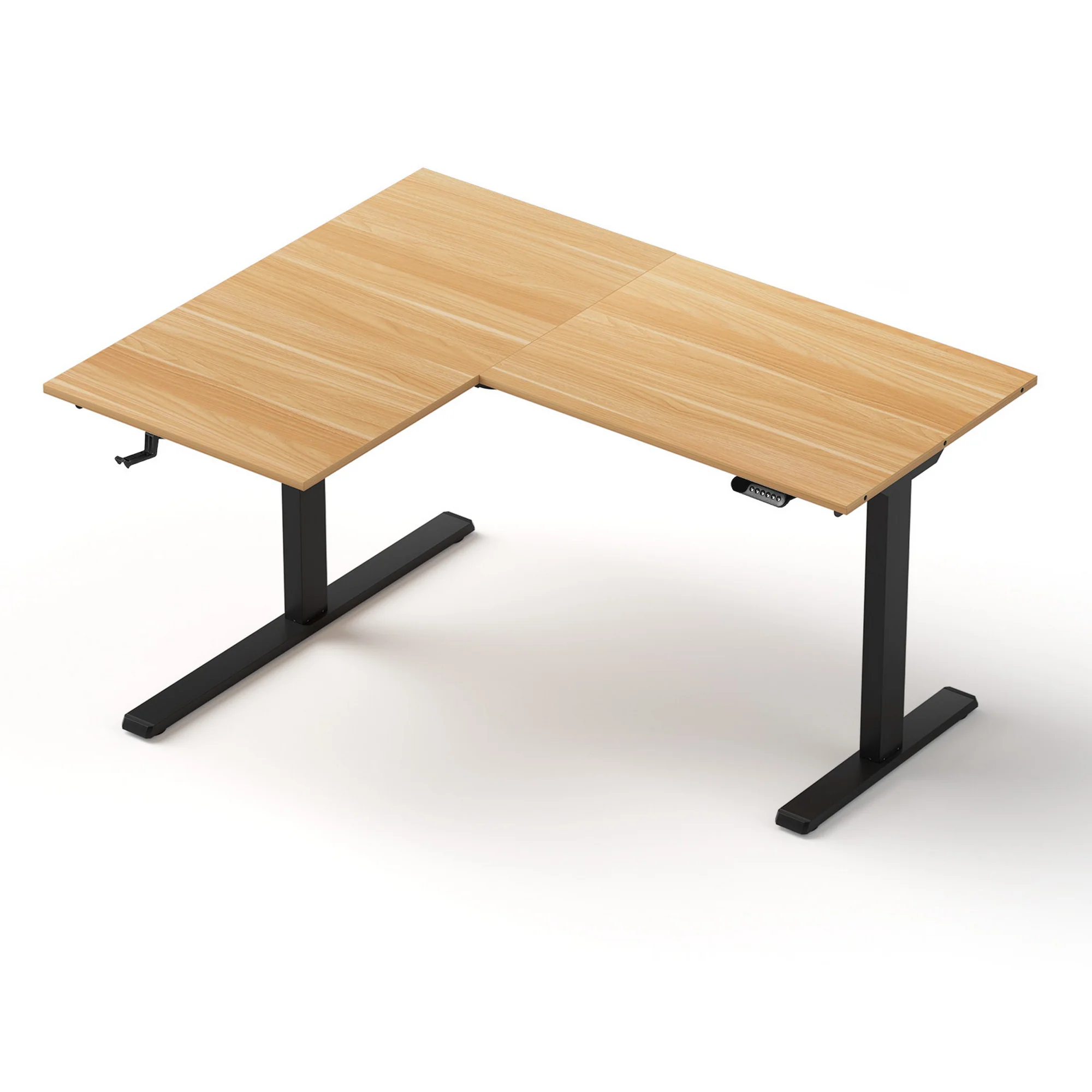 Artiss L‑Shape Electric Motorised Sit‑Stand Standing Desk Height Adjustable - Natural/Black - Image 3