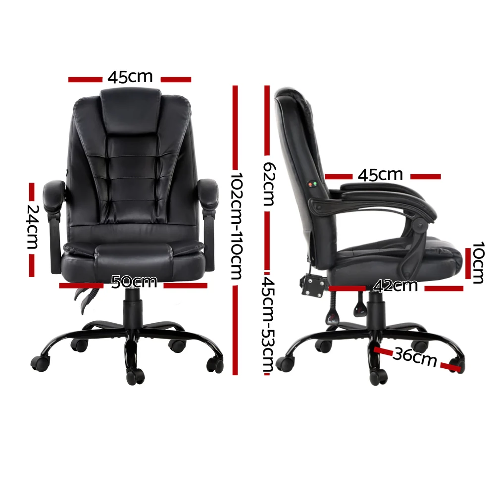 Artiss Massage Office Chair Executive Computer Gaming Chairs PU Leather (Black) - Image 2