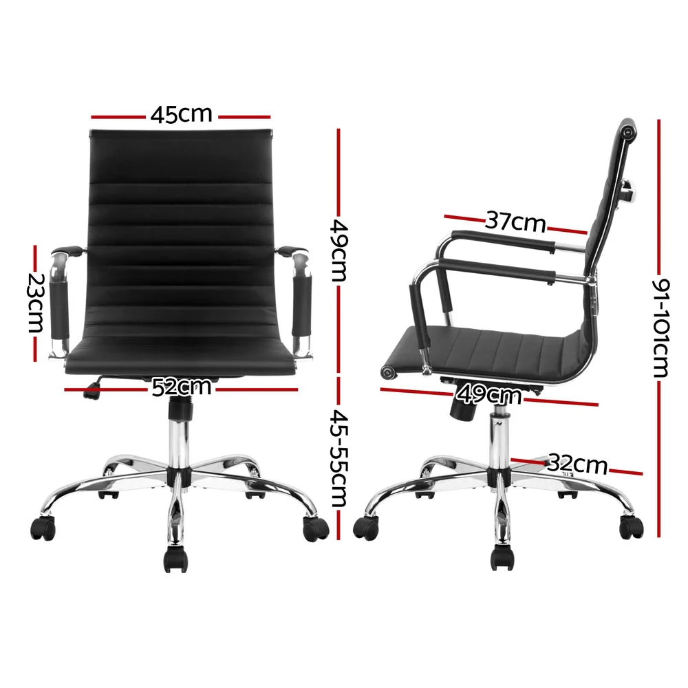 Artiss Office Chair Conference Chairs PU Leather Mid Back (Black) - Image 2