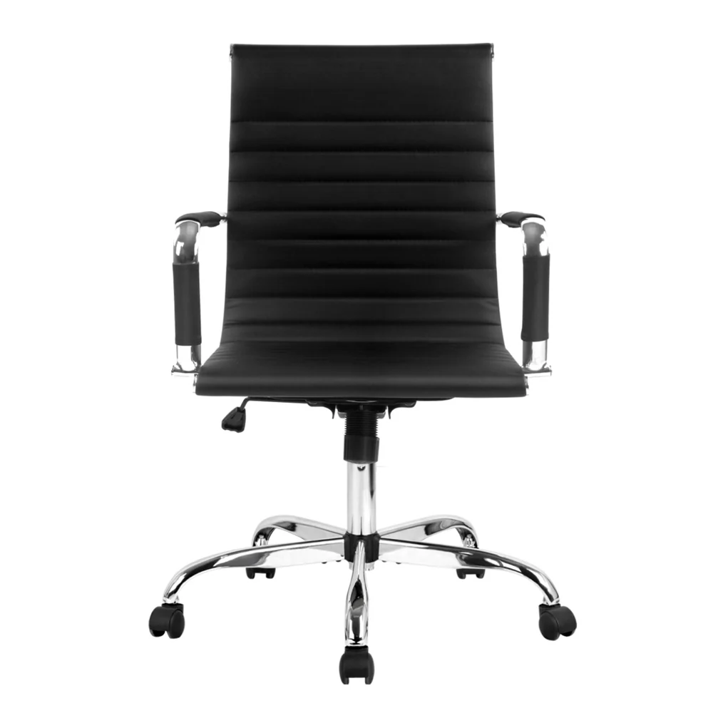 Artiss Office Chair Conference Chairs PU Leather Mid Back (Black) - Image 3