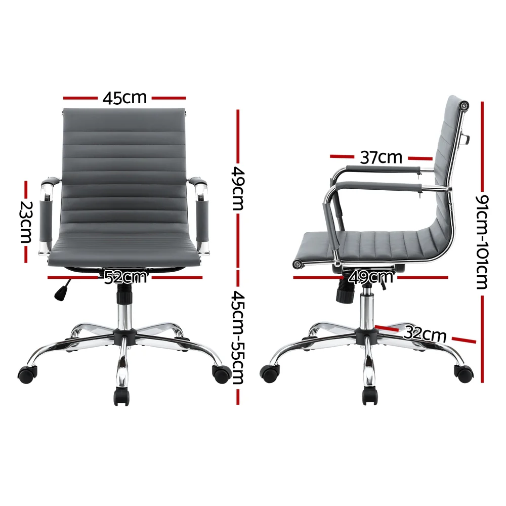 Artiss Office Chair Conference Chairs PU Leather Mid Back (Grey) - Image 2