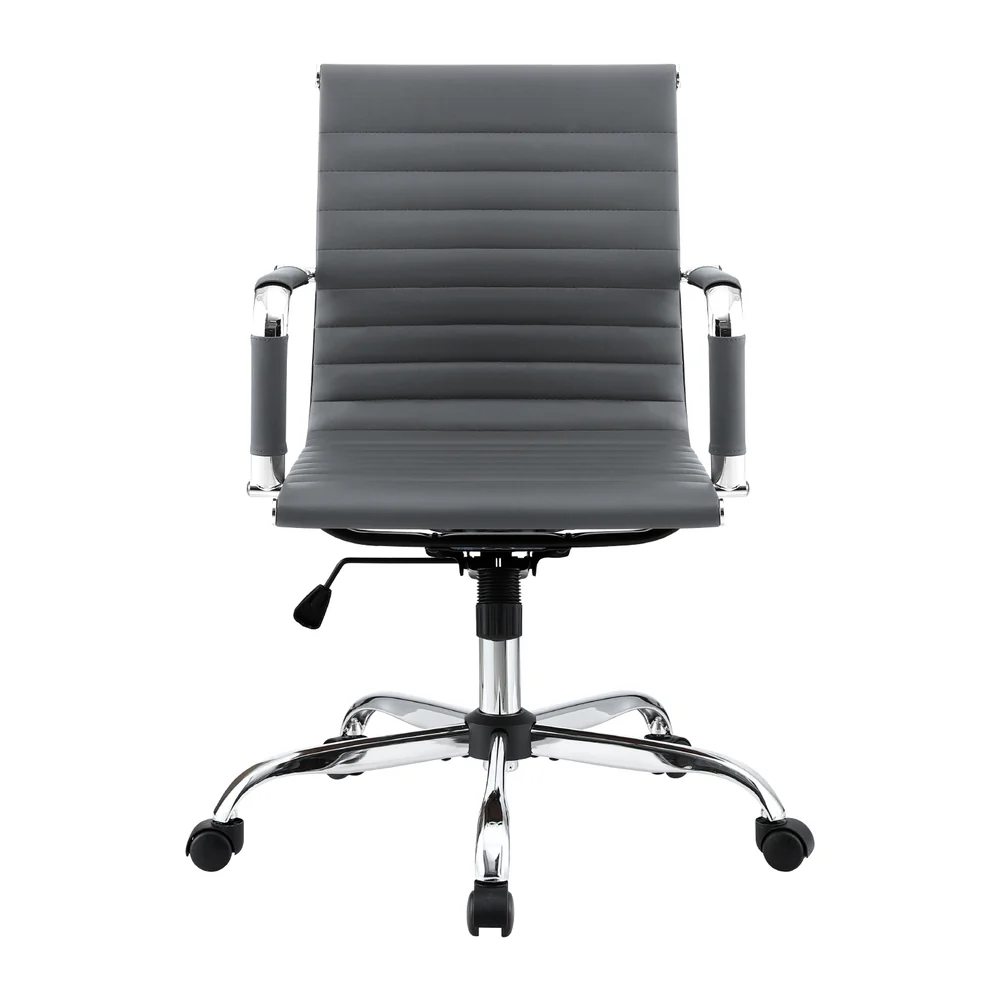 Artiss Office Chair Conference Chairs PU Leather Mid Back (Grey) - Image 3