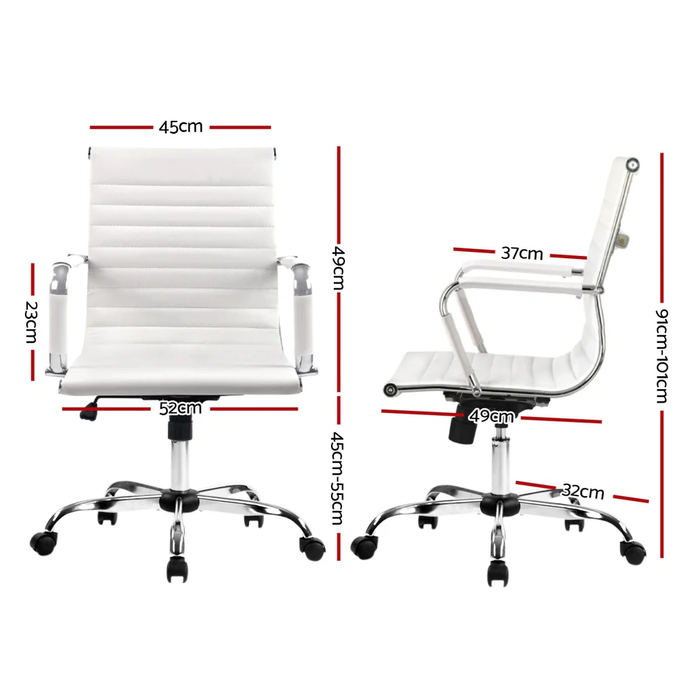 Artiss Office Chair Conference Chairs PU Leather Mid Back (White) - Image 2