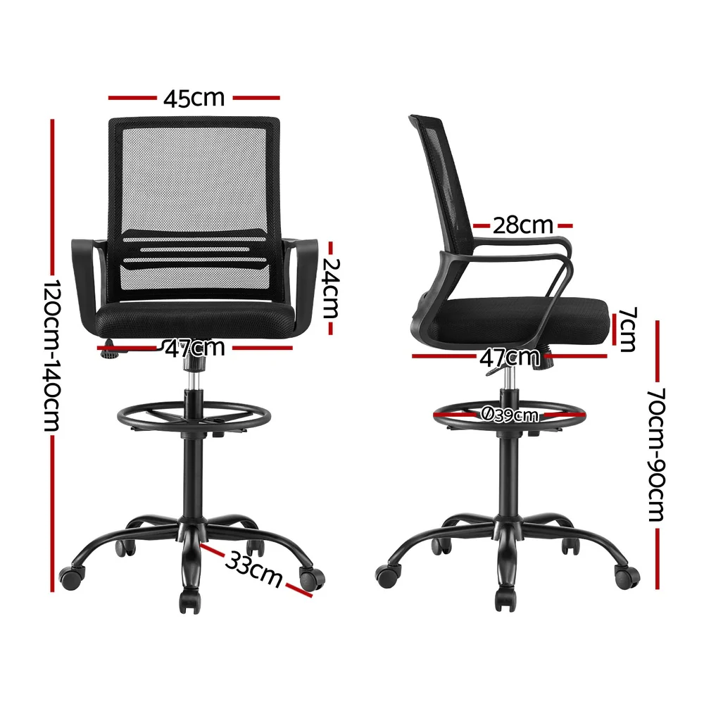 Artiss Office Chair Drafting Chairs Stool Computer Desk Studios Mesh (Black) - Image 2