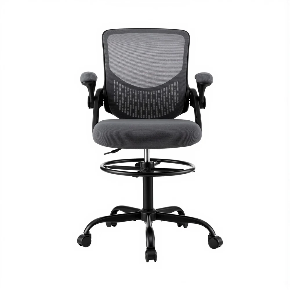 Artiss Office Chair Drafting Chairs Stool Computer Desk Studios Mesh (Grey) - Image 3