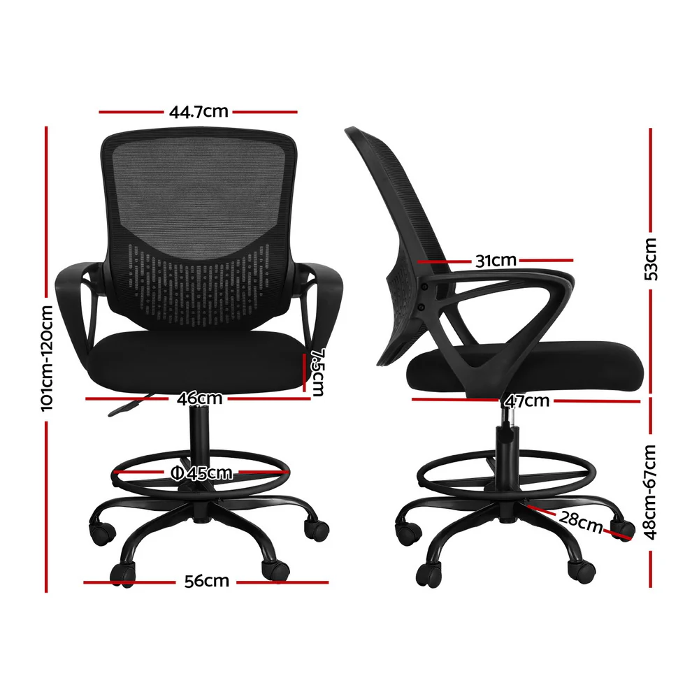 Artiss Office Chair Drafting Stool Mesh Chairs (Black) - Image 2