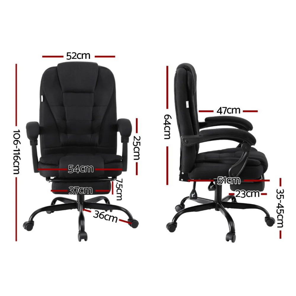 Artiss Office Chair Executive Fabric Seat Racing Computer Desk Chairs Footrest (Black) - Image 2
