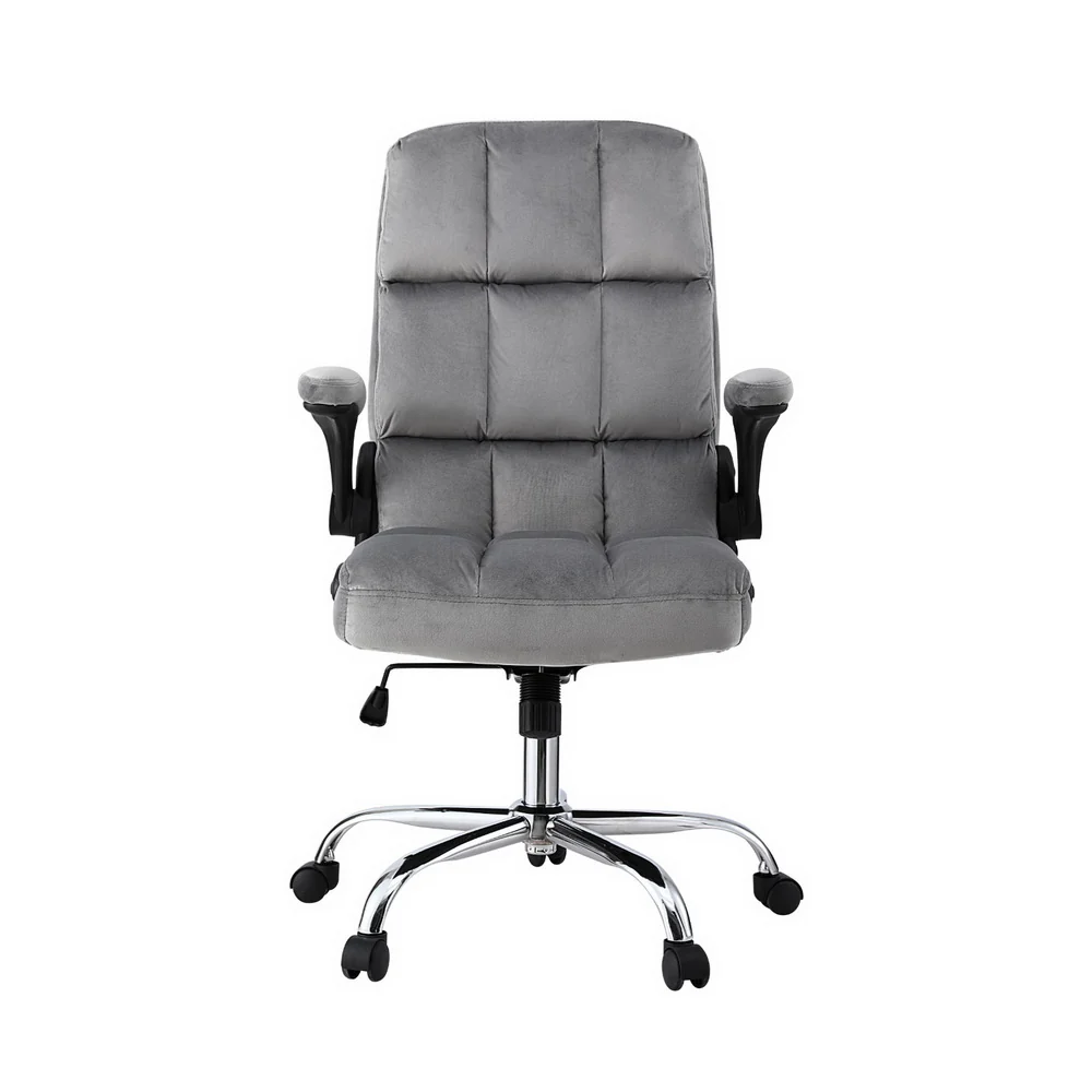 Artiss Office Chair Velvet Seat Racing Gaming Computer Desk Chairs Armrest (Grey) - Image 3