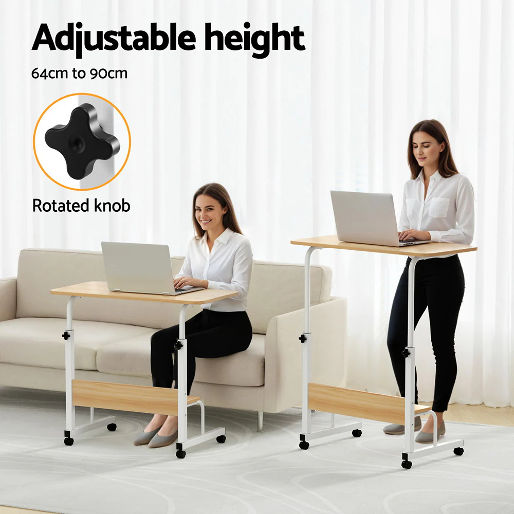 Artiss Portable Sit‑Stand Laptop Desk Height Adjustable Workstation 80cm - Walnut White - Image 5