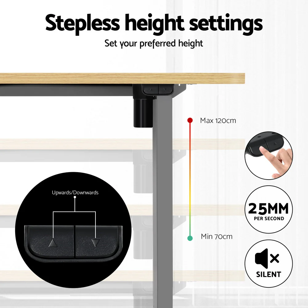 Artiss Standing Desk Motorised 120CM White Oak - Image 7