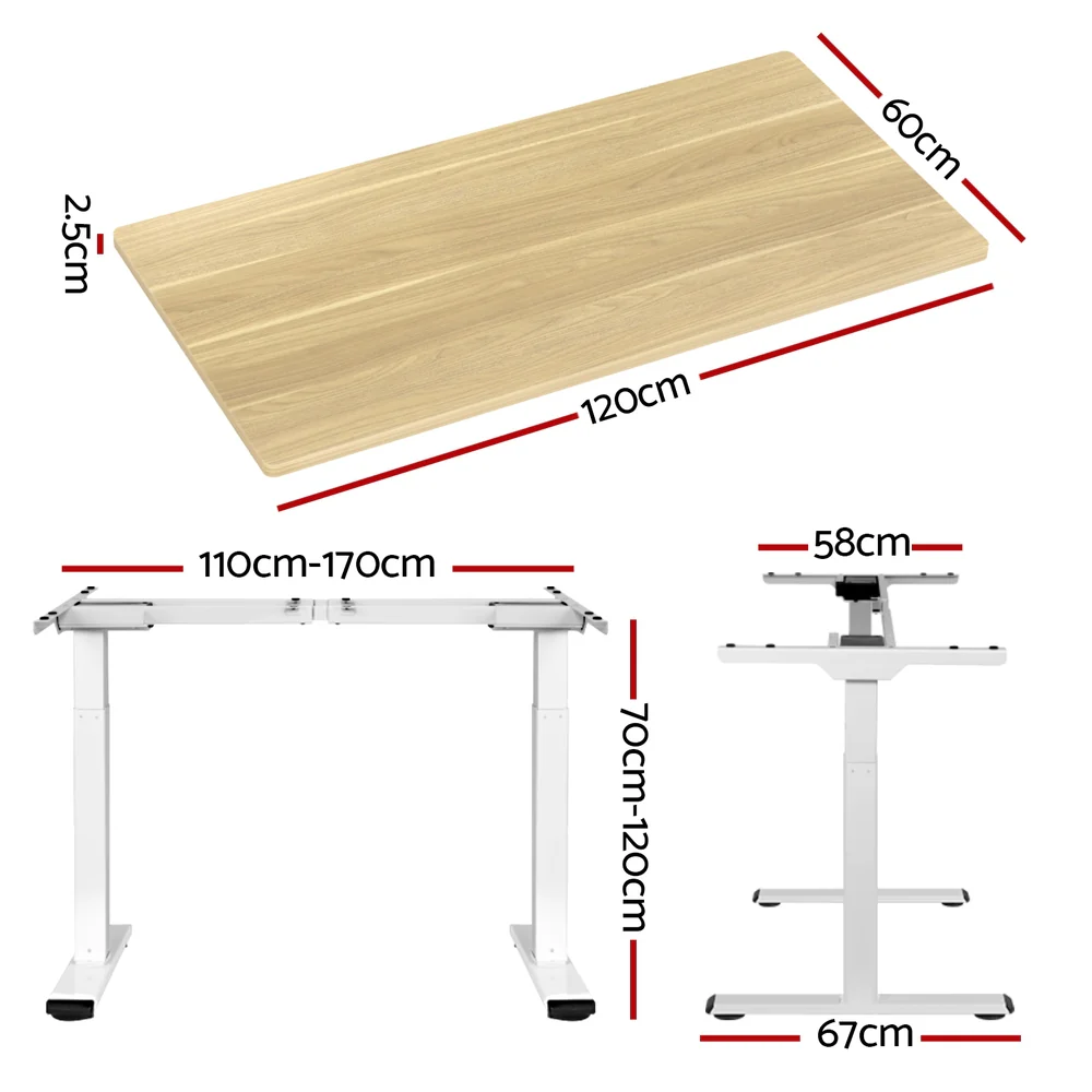 Artiss Standing Desk Motorised Dual Motor 120CM White Oak - Image 4
